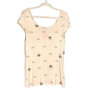 Betsy Johnson Cozy Kitty Print Lounge Sleep Top Pajama Shirt Blush T-Shirt Large
